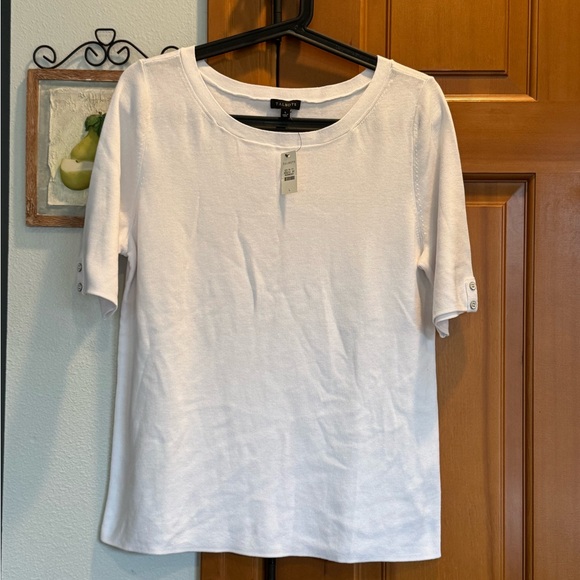 Talbots White Knit Top with Button Accents - Picture 1 of 5